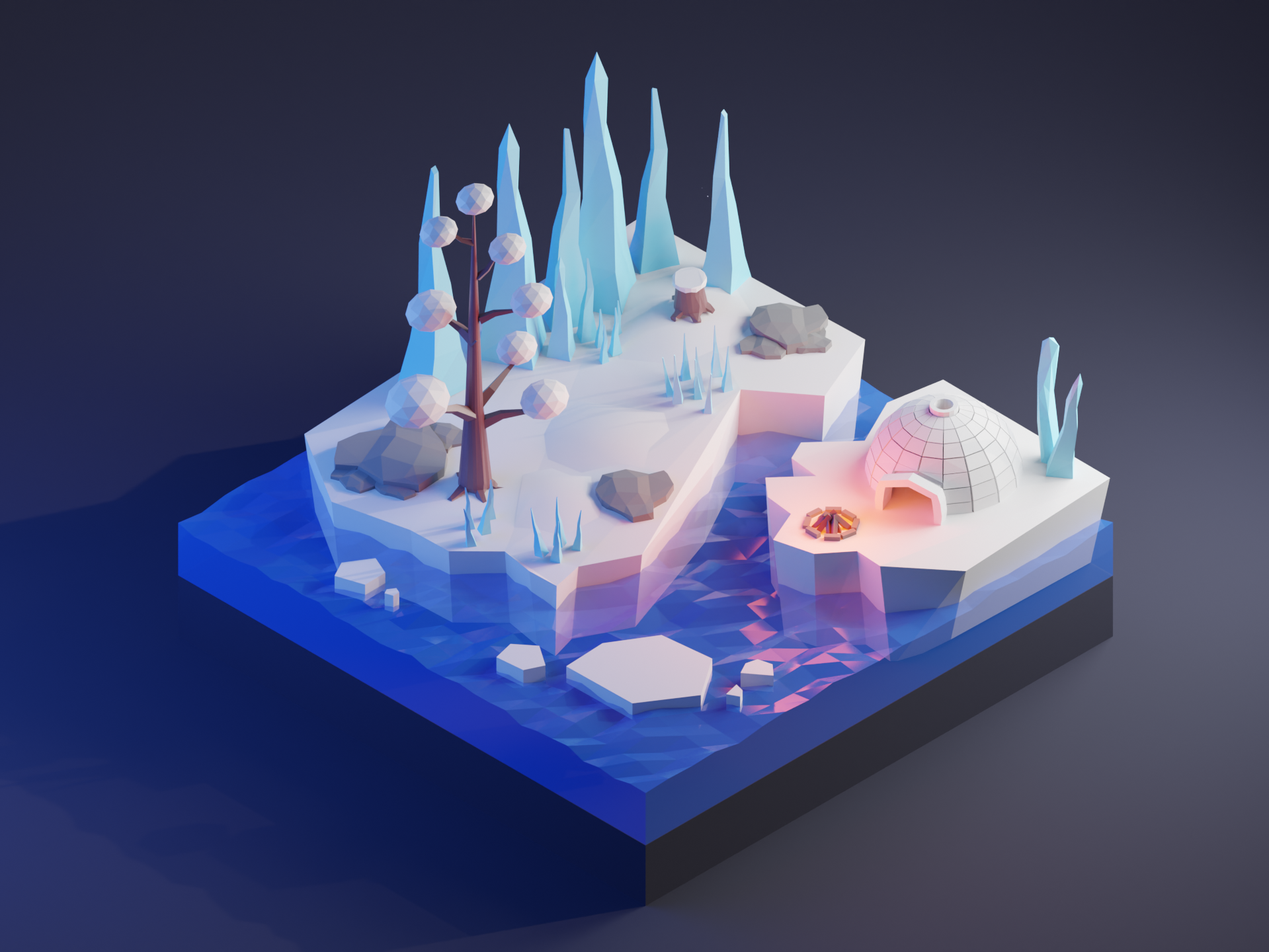 Low-poly arctic environment rendered in Blender Cycles