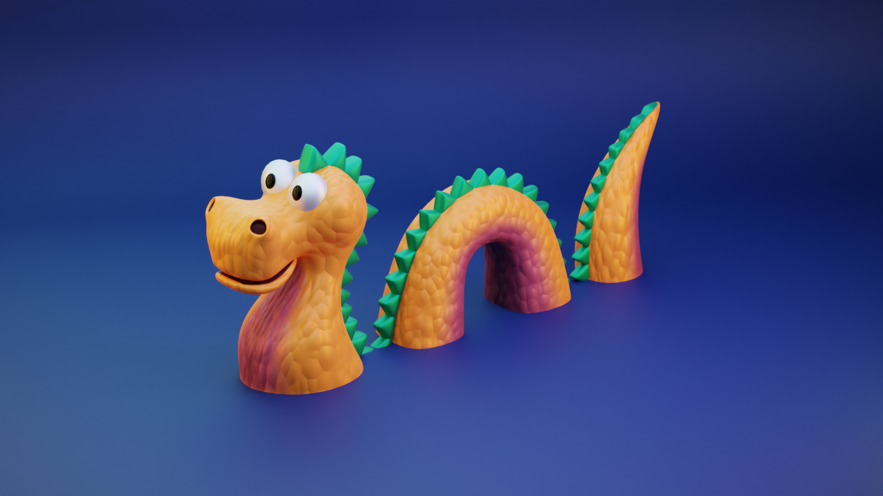 Stylized dragon snake modeled in Blender Cycles