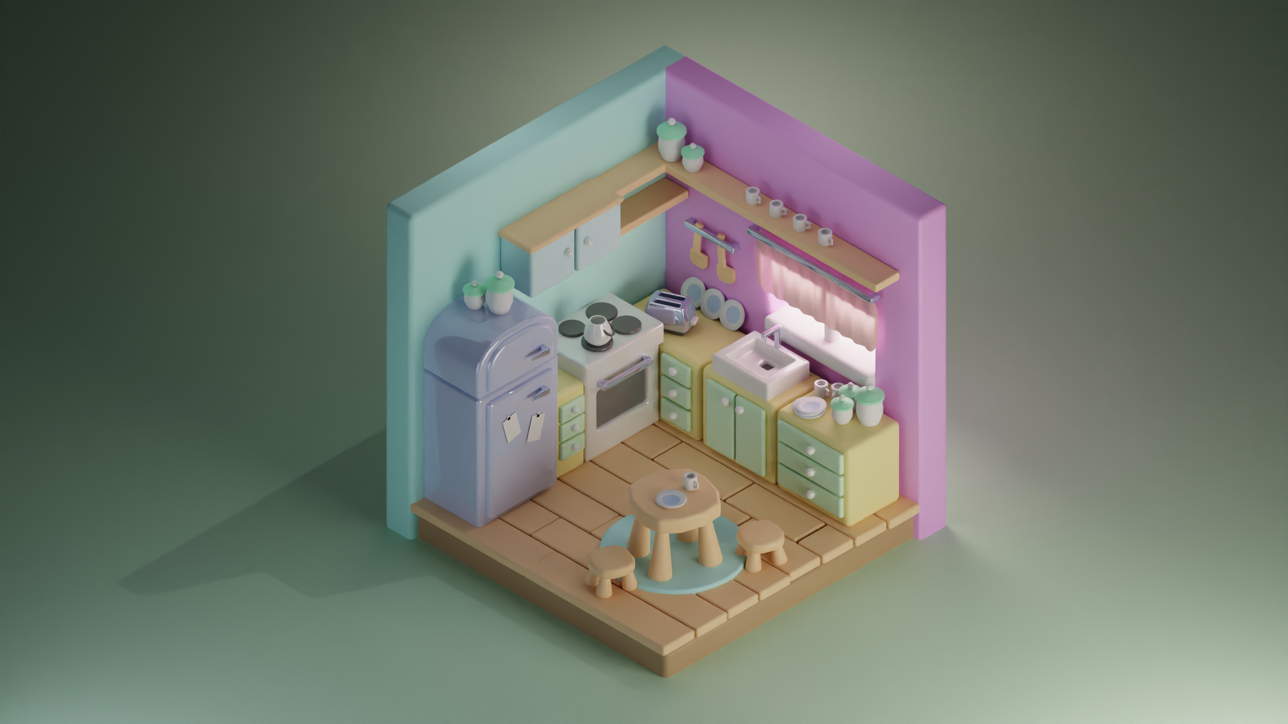 Cute stylized kitchen modeled in Blender